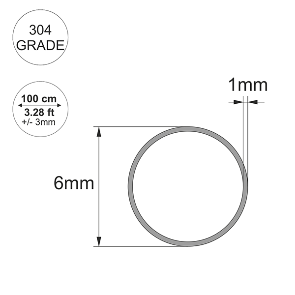 1m Long Stainless Steel Round Tube / Pipe 304 Grade