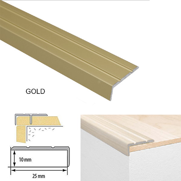 25mm x 10mm Aluminium Non Slip Stair Edge Nosing Self Adhesive