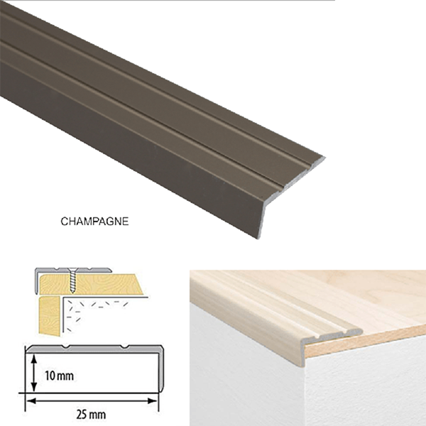 25mm x 10mm Aluminium Non Slip Stair Edge Nosing Self Adhesive