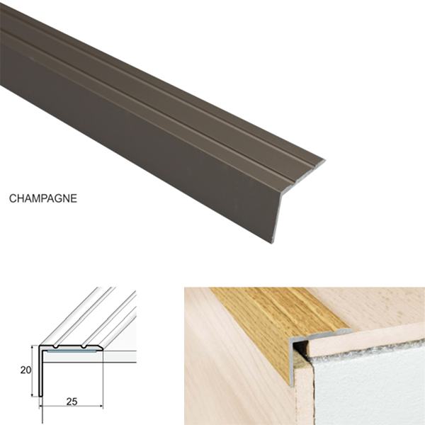 25mm x 20mm Aluminium Stair Nosing For Stairs Edge Protection Self Adhesive