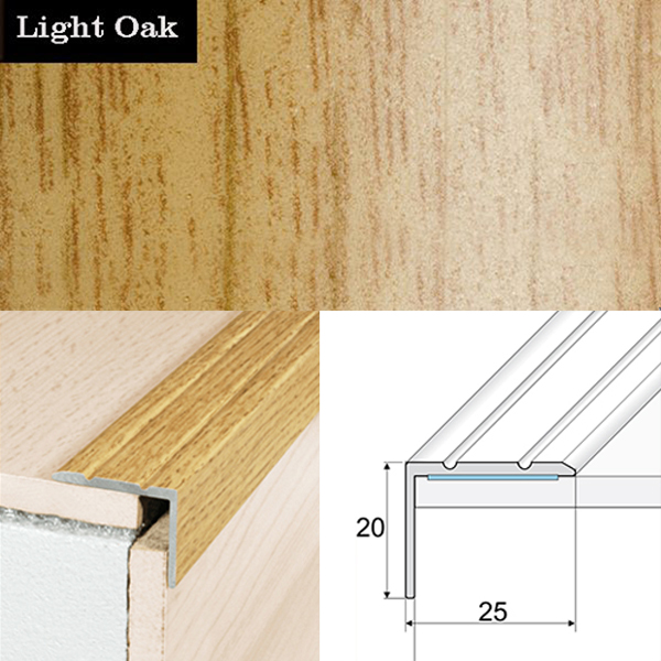 25mm x 20mm Non Slip Aluminium Wood Effect Stair Nosing Edge Trim Self Adhesive