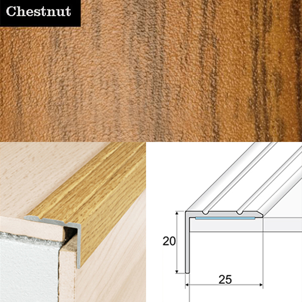 25mm x 20mm Non Slip Aluminium Wood Effect Stair Nosing Edge Trim Self Adhesive