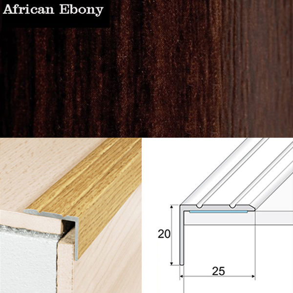 25mm x 20mm Non Slip Aluminium Wood Effect Stair Nosing Edge Trim Self Adhesive