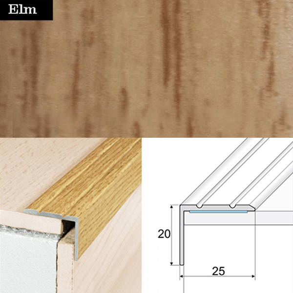 25mm x 20mm Non Slip Aluminium Wood Effect Stair Nosing Edge Trim Self Adhesive