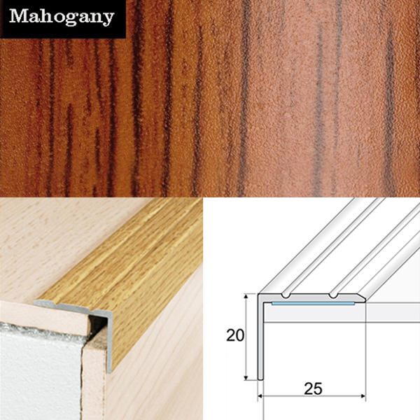 25mm x 20mm Non Slip Aluminium Wood Effect Stair Nosing Edge Trim Self Adhesive