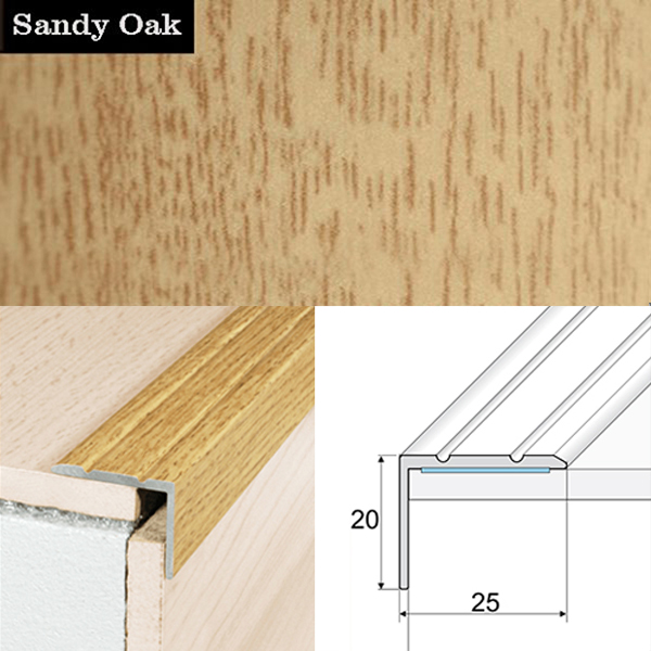 25mm x 20mm Non Slip Aluminium Wood Effect Stair Nosing Edge Trim Self Adhesive