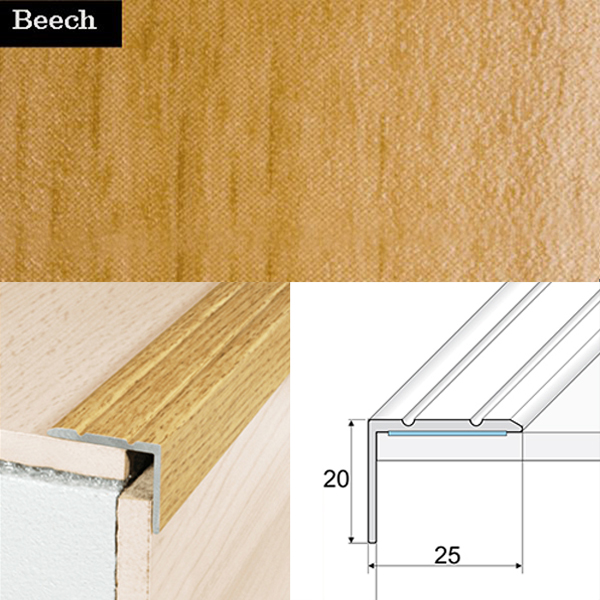 25mm x 20mm Non Slip Aluminium Wood Effect Stair Nosing Edge Trim Self Adhesive