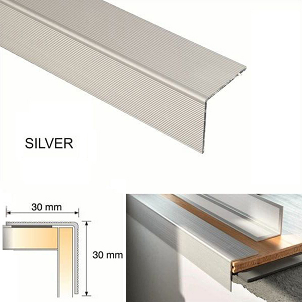 30mm x 30mm Aluminium Self Adhesive Stairs Nosing For Tile And Carpet Treads