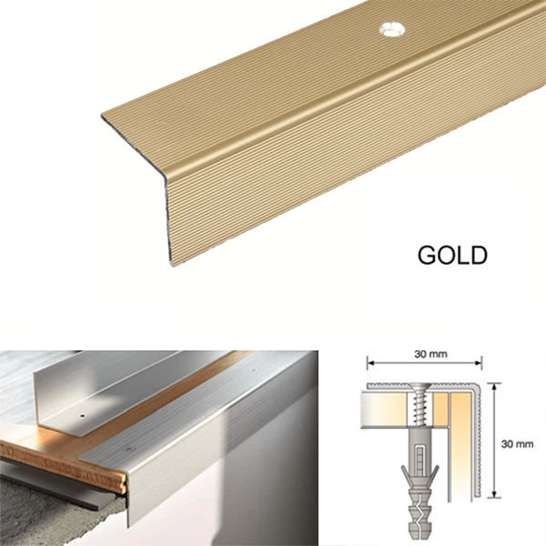 30mm x 30mm Anti Slip Anodised Aluminium Ribbed Treads Stair Nosing Edge Trim