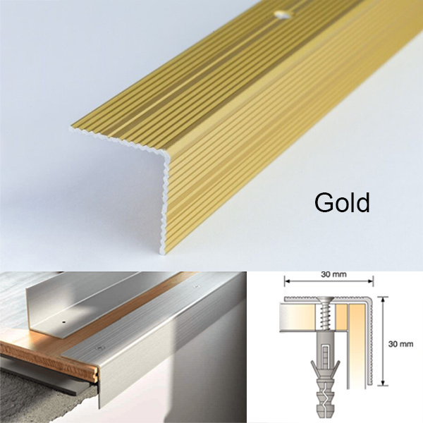 30mm x 30mm Anti Slip Anodised Aluminium Ribbed Treads Stair Nosing Edge Trim