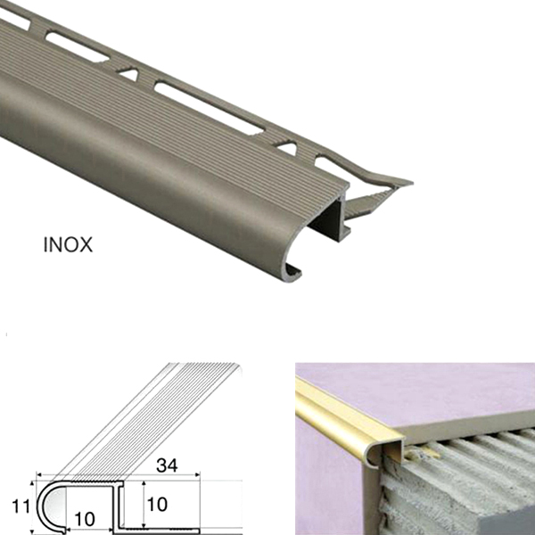 34mm x 11mm x 10mm Anti-Slip Stair Nosing Edge Trim For Tiles