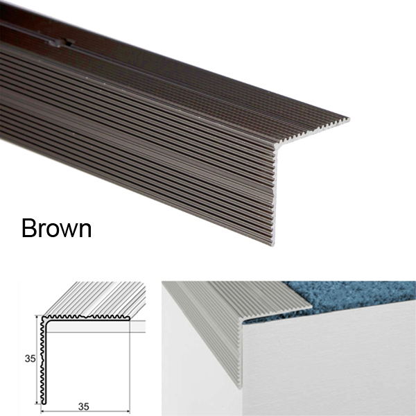 35mm x 35mm Self Adhesive Aluminium Stair Nosing for Edge Protection