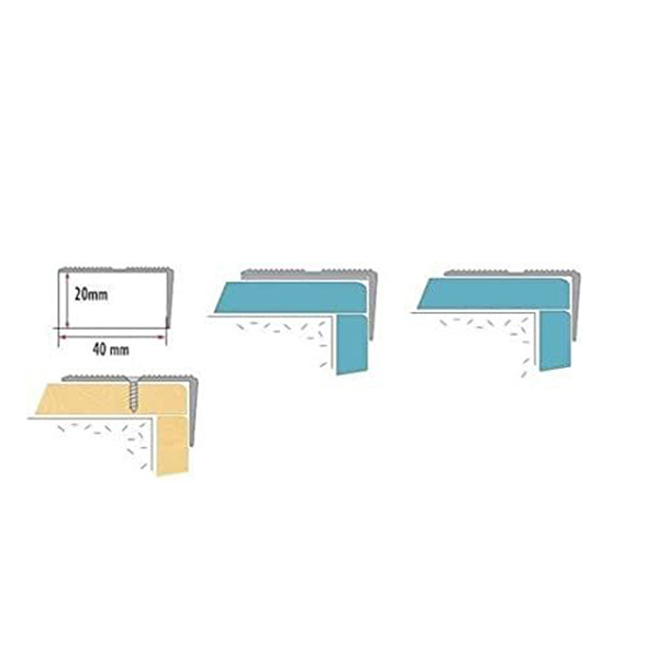 40mm x 20mm Anti Non Slip Stair Nosing Aluminium Edge Rubust Trim Drilled Carpet Guard