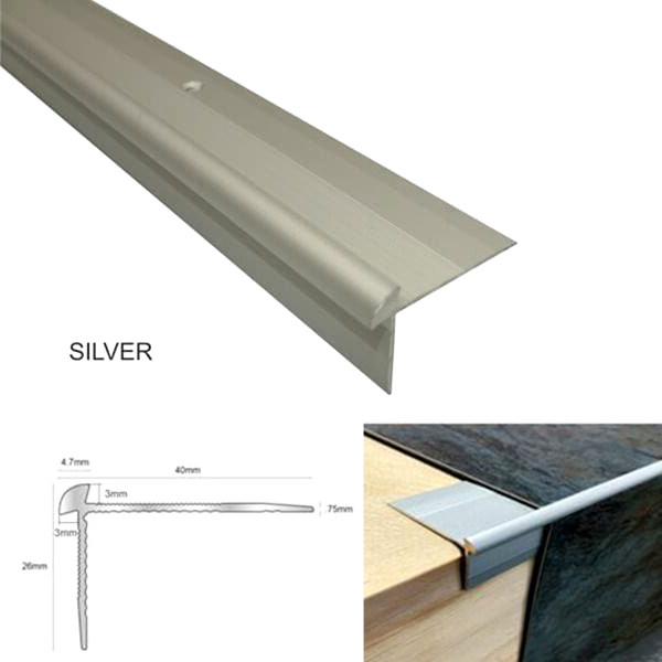 40mm x 26mm Anodised LVT Aluminium  Stair Nosing Edge Profile For 3mm Flooring