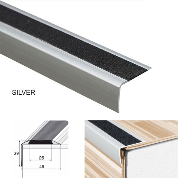 41mm x 26.6mm Aluminium Stairs Nosing Edge With Anti-Slip Tape