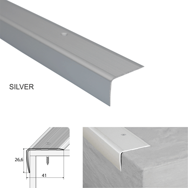 41mm x 26.6mm Non Slip Aluminium Stair Nosing for Wooden Stair Treads