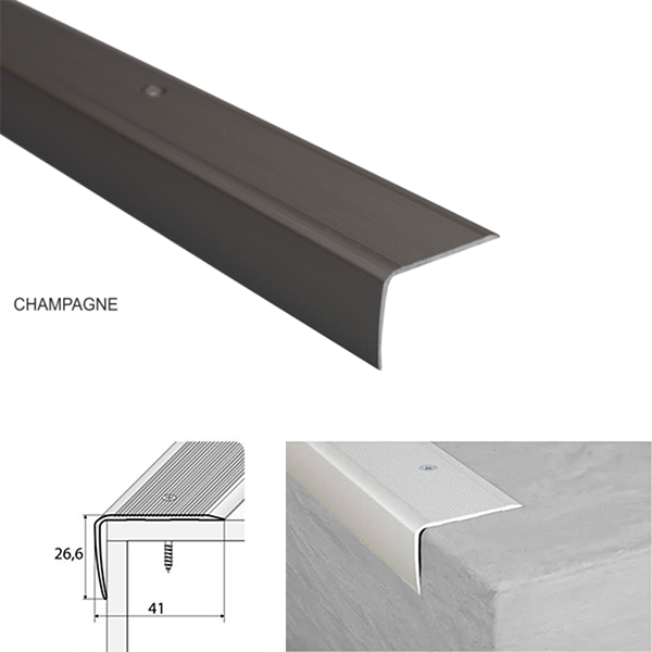 41mm x 26.6mm Non Slip Aluminium Stair Nosing for Wooden Stair Treads