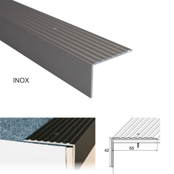 65mm x 42mm Non Slip Heavy Duty Aluminum Stairs Nosing For Stair Treads