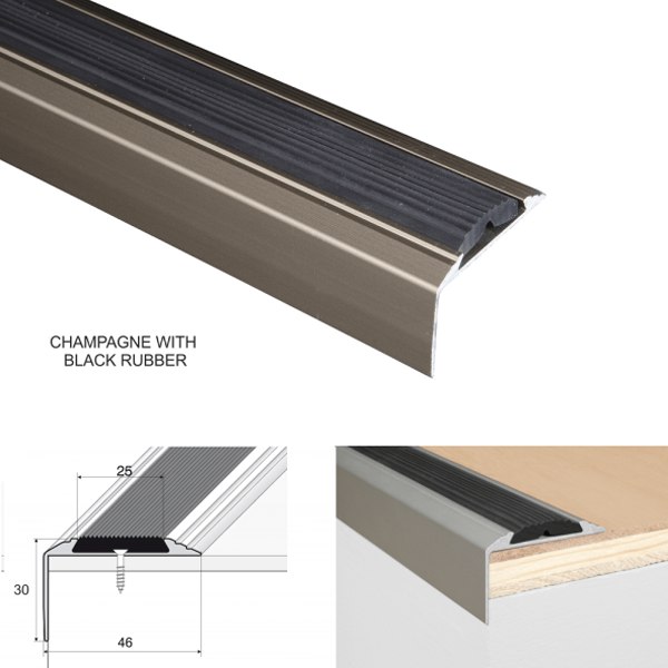 Aluminium Anti-Slip Stair Nosing Edge Trim With Rubber Insert