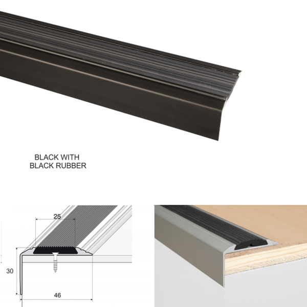 Aluminium Anti-Slip Stair Nosing Edge Trim With Rubber Insert