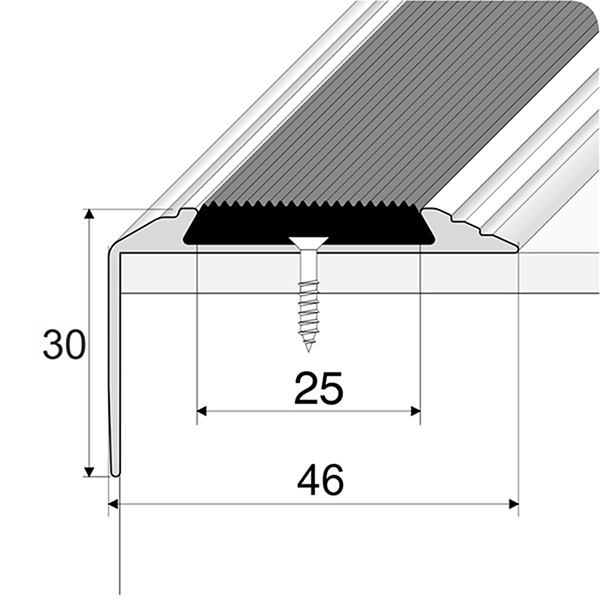 46mm x 30mm Aluminium Anti-Slip Stair Nosing Edge Trim With Rubber Insert