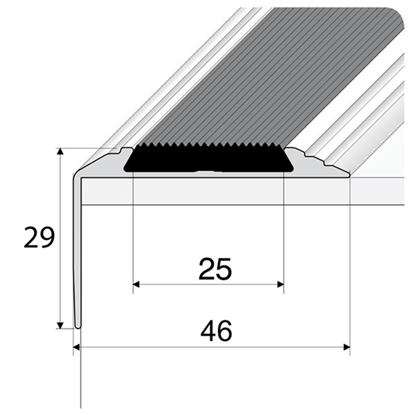 46mm x 30mm Aluminium Self Adhesive Non Slip Stair Nosing Edge Trim With Rubber Insert