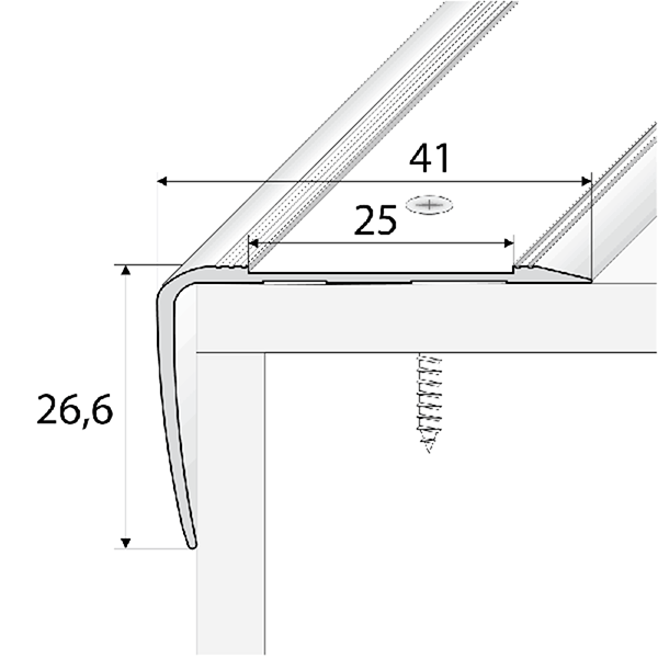 41mm x 26.6mm Aluminium Stairs Nosing Edge With Anti-Slip Tape