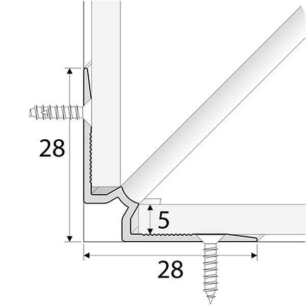 28mm x 28mm Aluminium Stairs Nosing For Inner corner Luxury Click Vinyl Flooring