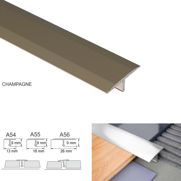 Anodised Aluminium Threshold Trim T Bar Transition Trim For Tiles