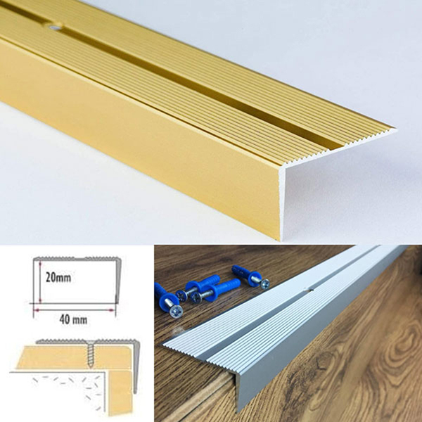 40mm x 20mm Anti Non Slip Stair Nosing Aluminium Edge Rubust Trim Drilled Carpet Guard