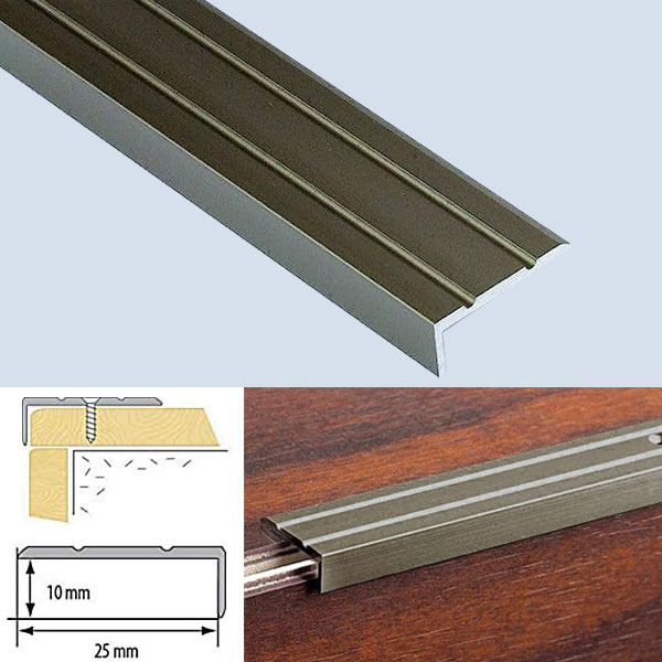 Anti Slip Aluminium Stair Edge Nosing Rubust Trim Drilled