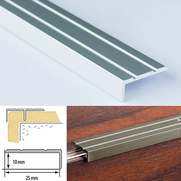 Anti Slip Aluminium Stair Edge Nosing Rubust Trim Drilled