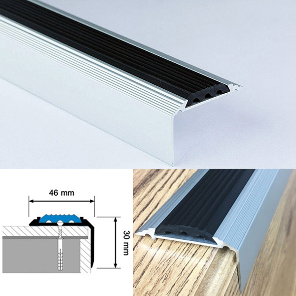 Anti-Slip Rubber Insert Anodised Stair Nosing Step Trim Aluminium Edge Nosing