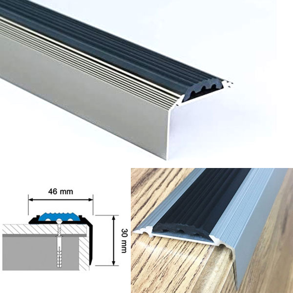 Anti-Slip Rubber Insert Anodised Stair Nosing Step Trim Aluminium Edge Nosing