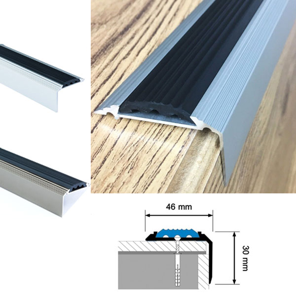 Anti-Slip Rubber Insert Anodised Stair Nosing Step Trim Aluminium Edge Nosing