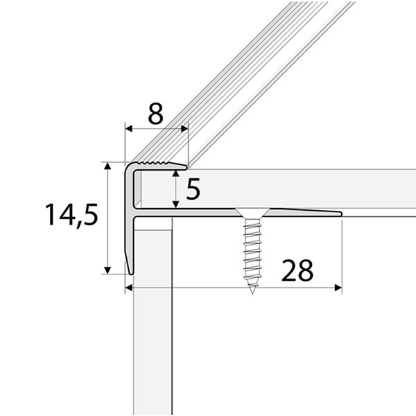  28mm x 14.5mm Non Slip Aluminium Stairs Nosing For Luxury Click Vinyl Flooring