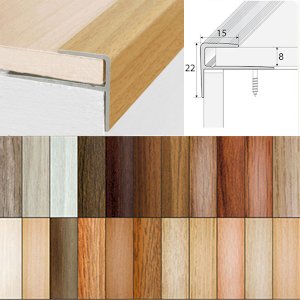 15mm x 22mm  Push-In Aluminium Wood Effect Stair Nosing Edge Trim For 8mm Flooring