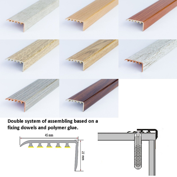 UPVC 45 x 22mm Wood Effect Stair Edge Trim Nosing For Wooden, Laminate Stairs