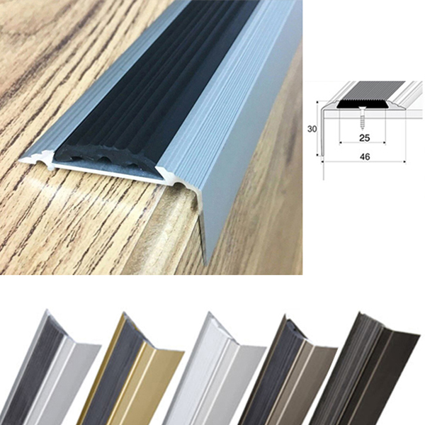 46mm x 30mm Aluminium Anti-Slip Stair Nosing Edge Trim With Rubber Insert