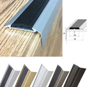 46mm x 30mm Aluminium Self Adhesive Non Slip Stair Nosing Edge Trim With Rubber Insert