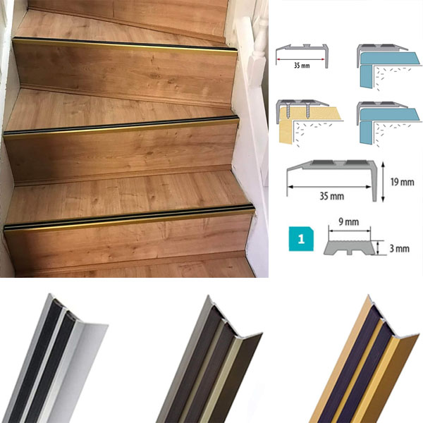 Anti Slip Aluminium Stair Edge Nosing Screw Fix Trim For Wooden, Laminate, Carpet, Vinyl or Tiled stairs