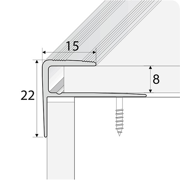 16mm x 23mm Push-In Anodised Aluminium Stair Nosing Edge Trim, Laminate or Wood Floors