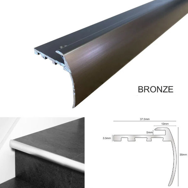 TVB Anodised Aluminium Bull Nose LVT Stair Nosing Edge Profile For 5mm Flooring