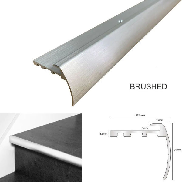 TVB Anodised Aluminium Bull Nose LVT Stair Nosing Edge Profile For 5mm Flooring